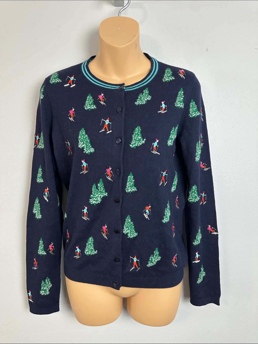 Talbots Alpine Winter Wonderland Cotton & Cashmere Blend Button Front Cardigan